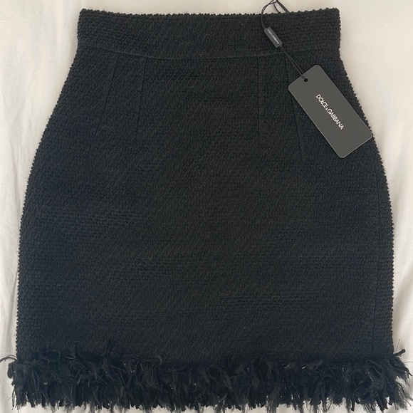 DOLCE&GABBANA Fringe High Waist Bouclé Miniskirt